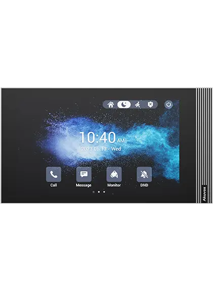 Akuvox 7 inch zwarte Linux binnenpost, touchscreen met 1.024 x 600 resolutie, 12 VDC of PoE. 