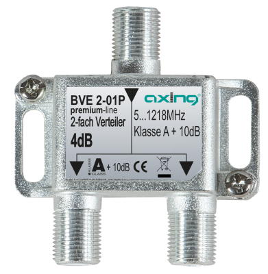 [AX.BVE00201P] maxCoax BVE 2-01P 2-way splitter 4 dB, Class A (+10 dB) 5-1218 MHz Premium-line Hum-suppression and intermodulation-resistant Ghn